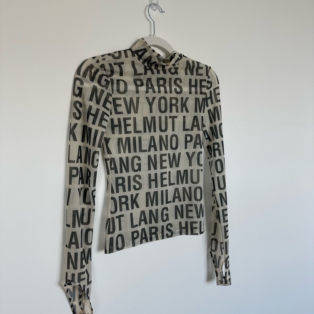 New With Tags Helmut Lang Black Logo Print Long Sleeve Top on Cream - Picture 5 of 14